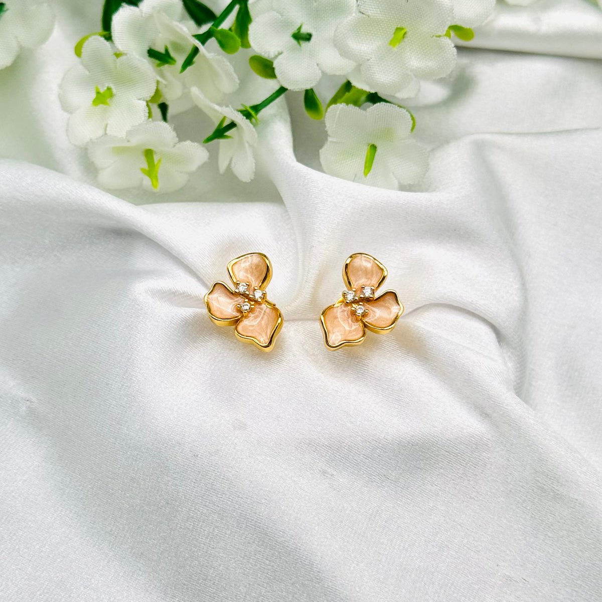 Women Floral Enamel Earrings with 22k Gold Plating WGE08