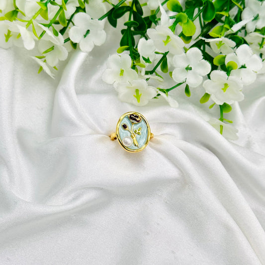 Women 925 Silver Enamel Ring with 22k Gold Plating WGR17