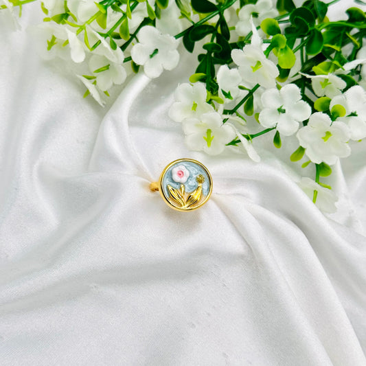 Women 925 Silver Enamel Ring with 22k Gold Plating WGR18