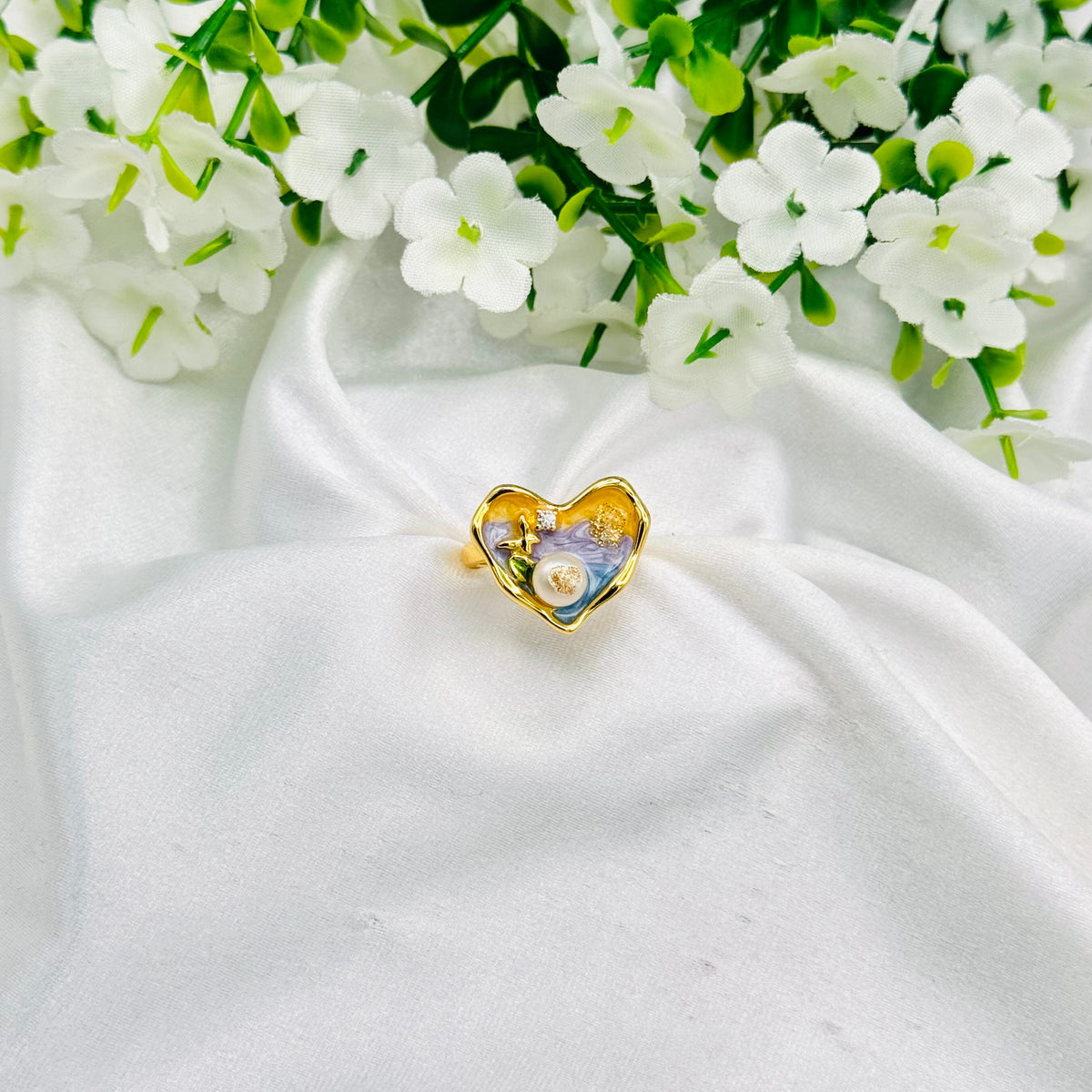 Women 925 Silver Enamel Ring with 22k Gold Plating WGR19