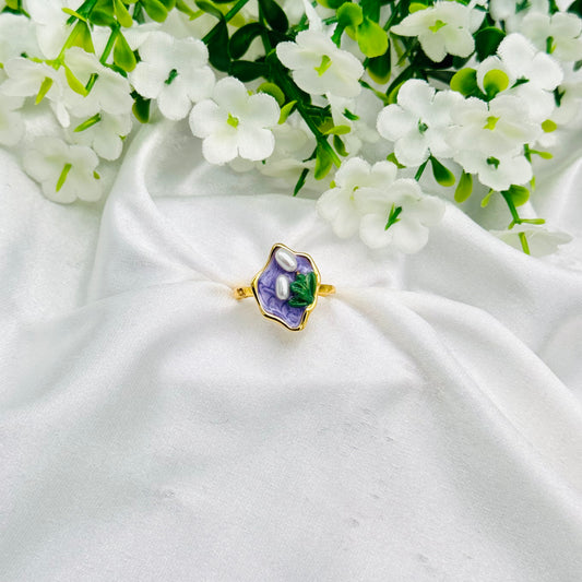 Women 925 Silver Enamel Ring with 22k Gold Plating WGR21