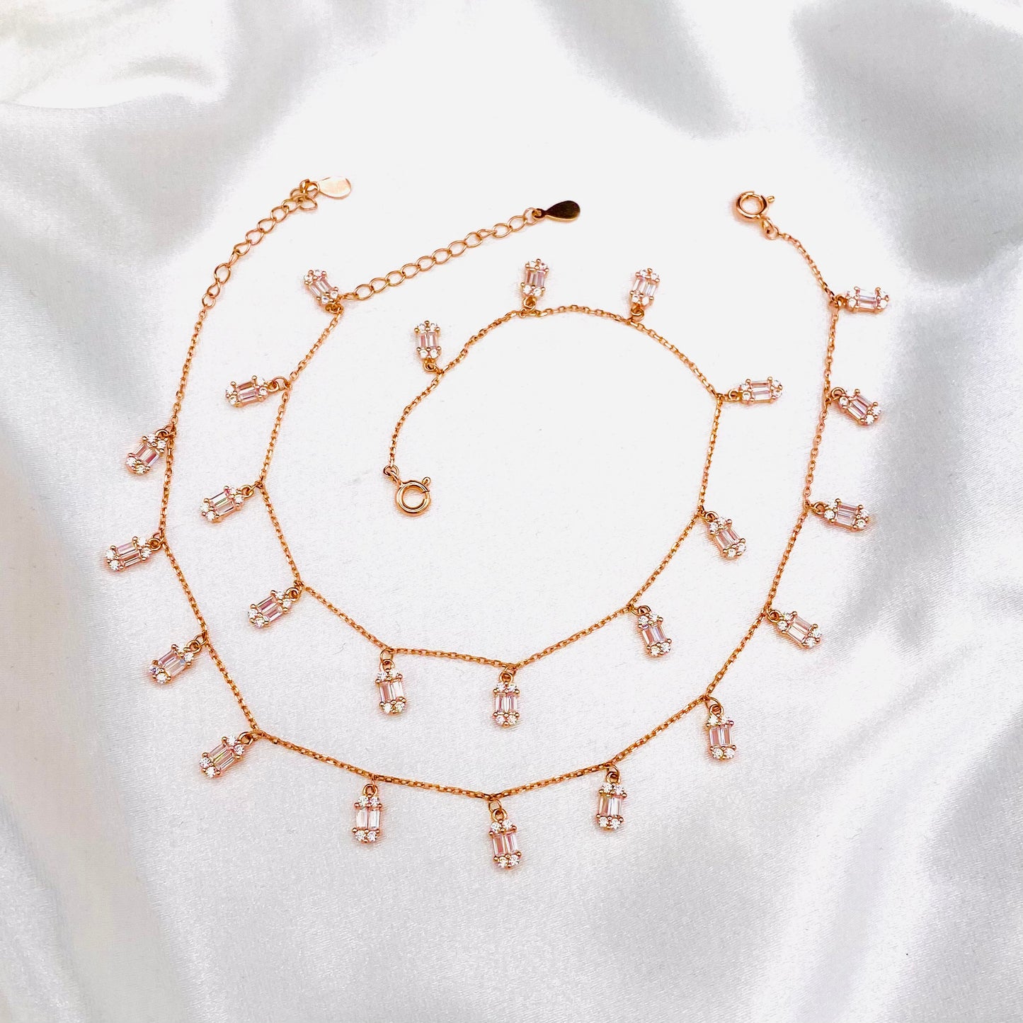 Women Rosegold Dangling Moissanite Charm 925 Sterling Silver Anklet WAR05 (SINGLE)