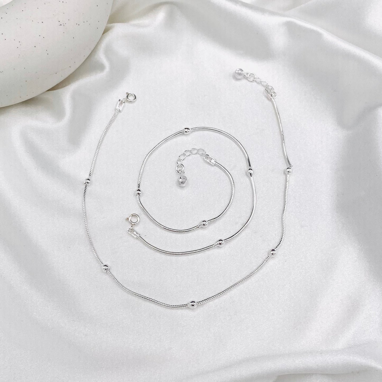 Women Beaded 925 Sterling Silver Anklet WAS09 (Single Piece)