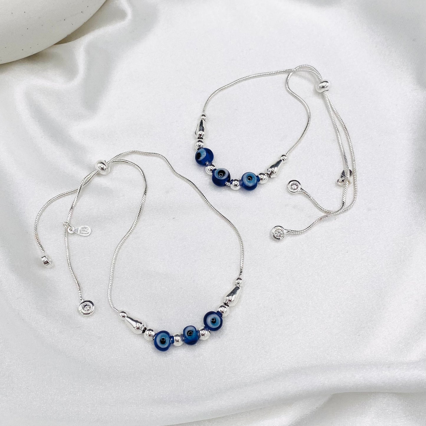 Women Adjustable 925 Sterling Silver Evileye Round Snake Chain Anklet WAS10 (SINGLE)