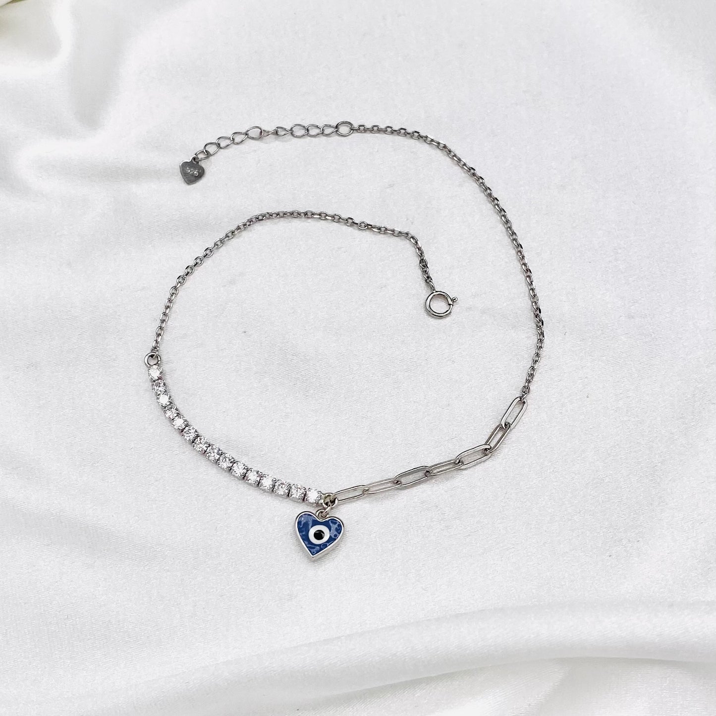 Women Moissanite Studded Evileye 925 Sterling Silver Anklet WAI03 (SINGLE)