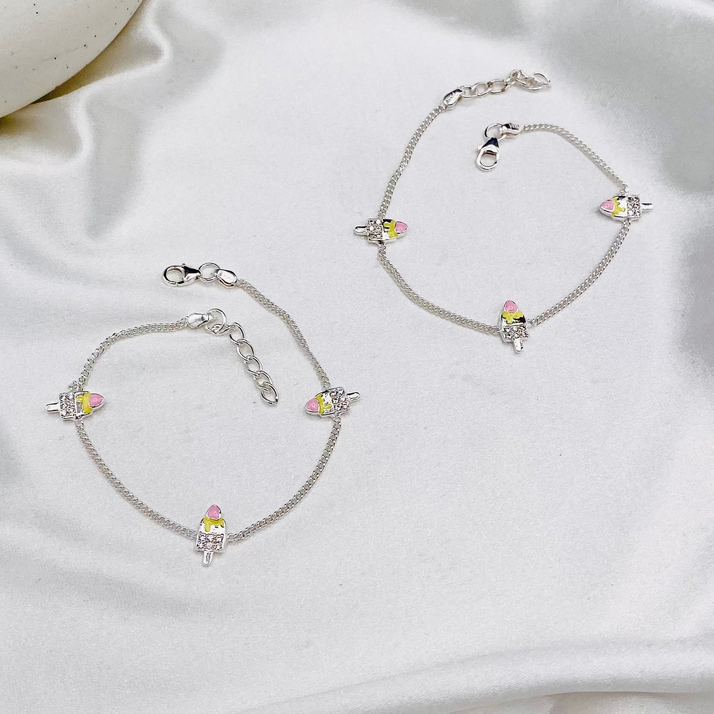 Kids 925 Sterling silver Icecream charms Anklet BAI02