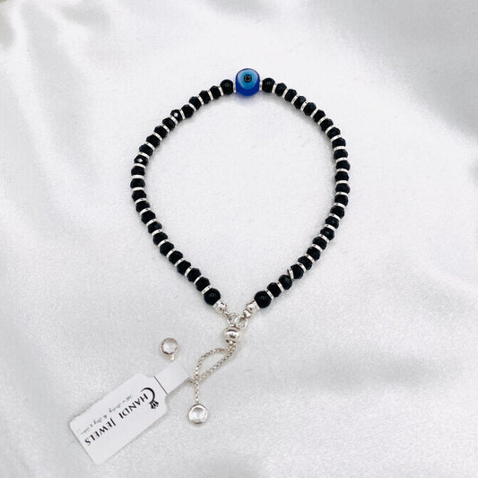 WBI12 Silver Adjustable Black Beads Bracelet For Women