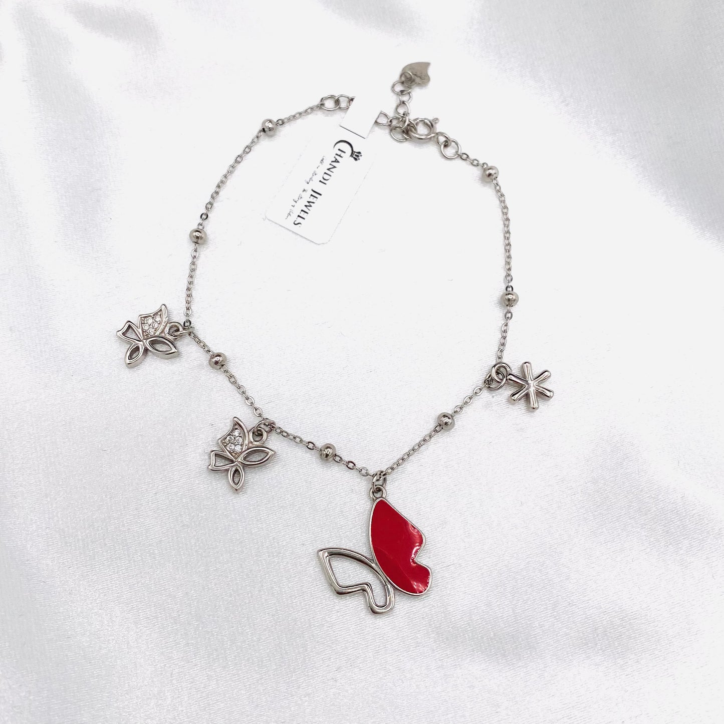 WBI14 Sterling Silver 925 Red Butterfly Italian Bracelet For Women
