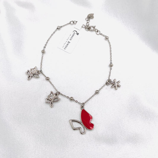 WBI14 Sterling Silver 925 Red Butterfly Italian Bracelet For Women