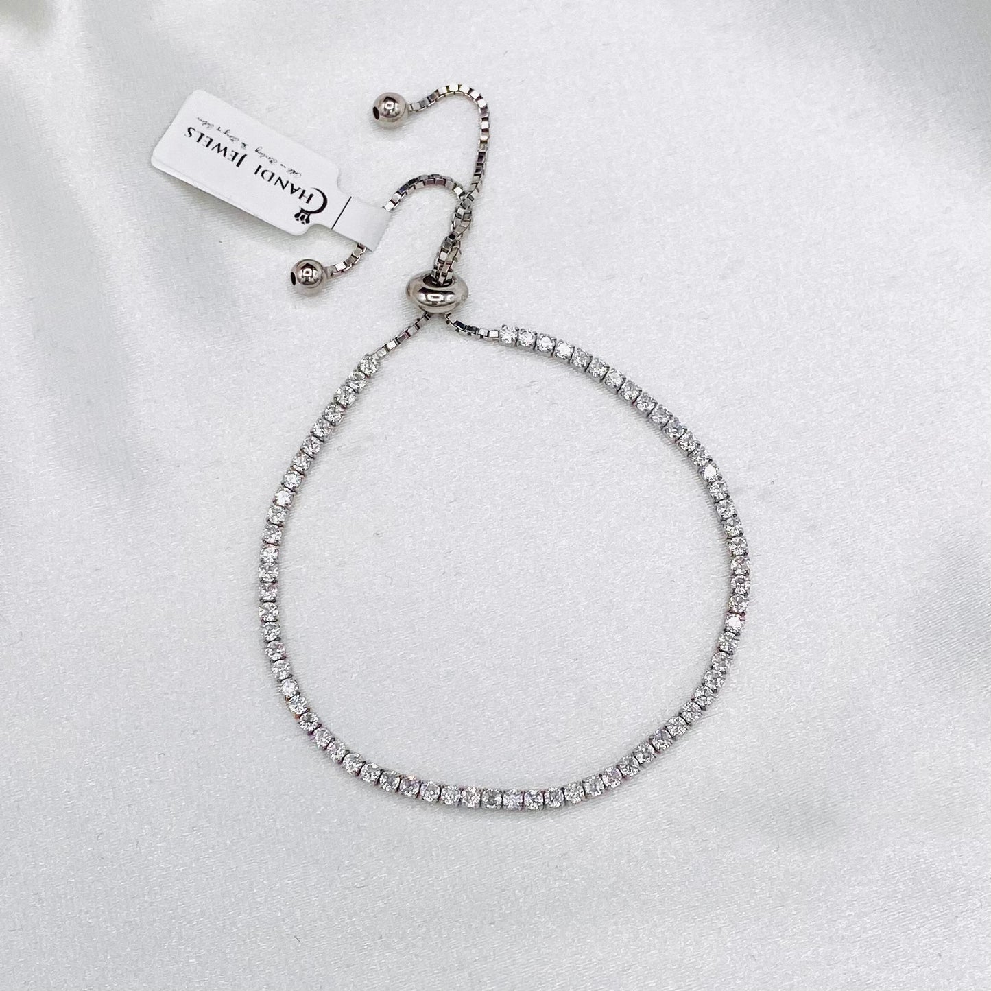 WBT02 Women Single Layer Tennis Adjustable Bracelet With Moissanite In 925 Sterling Silver