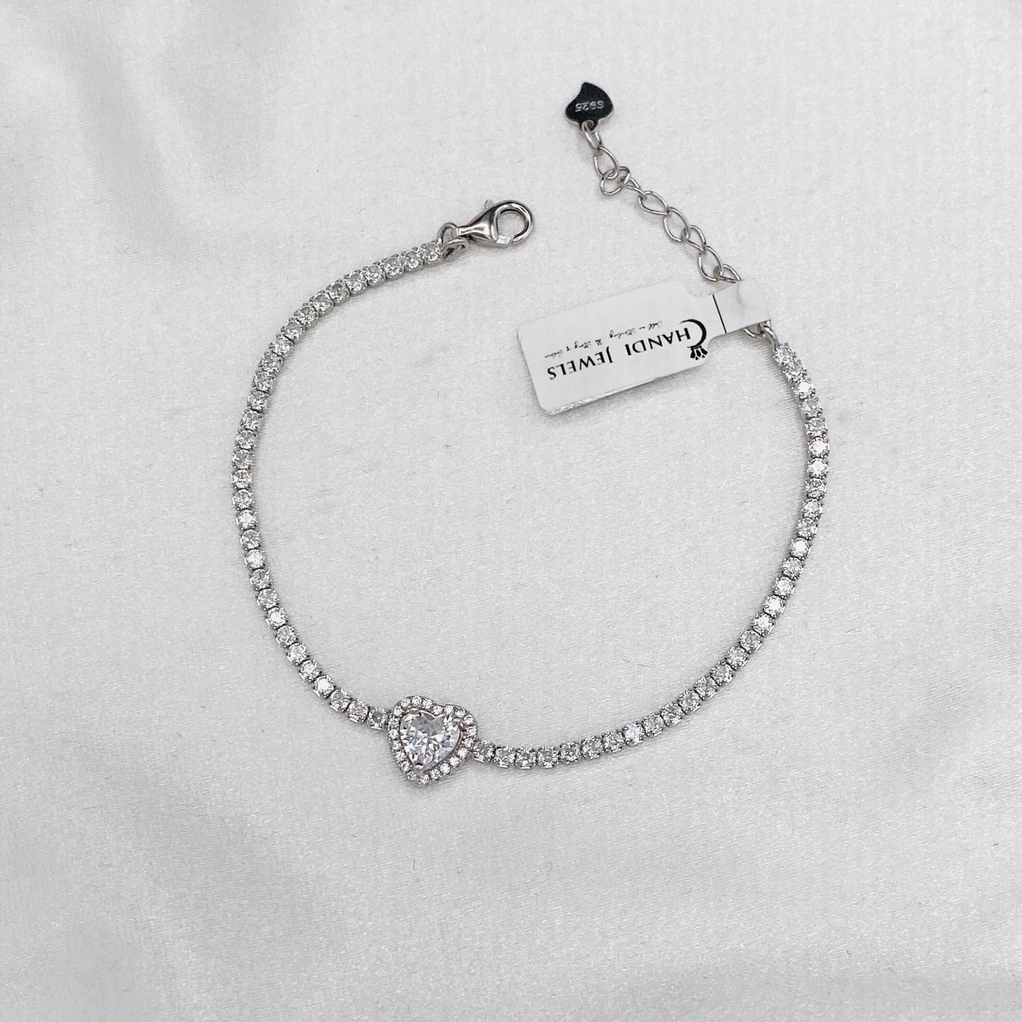 WBT14 Women Tennis Bracelet With Large HEART Moissanites In 925 Sterling Silver