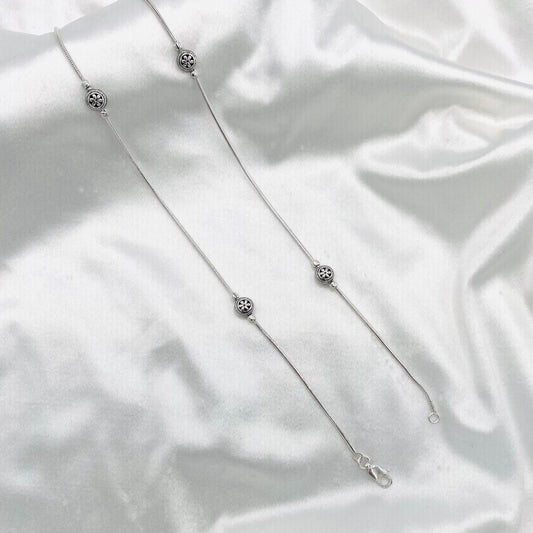 Women Circle Charm Oxidized 925 Silver Anklet WAO01 (SINGLE)