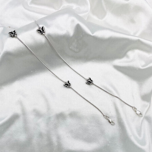 Women Butterfly Charm Oxidized 925 Silver Anklet WAO02 (SINGLE)