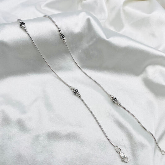 Women Tribal Dotted Beads Oxidized 925 Silver Anklet WAO03 (SINGLE)