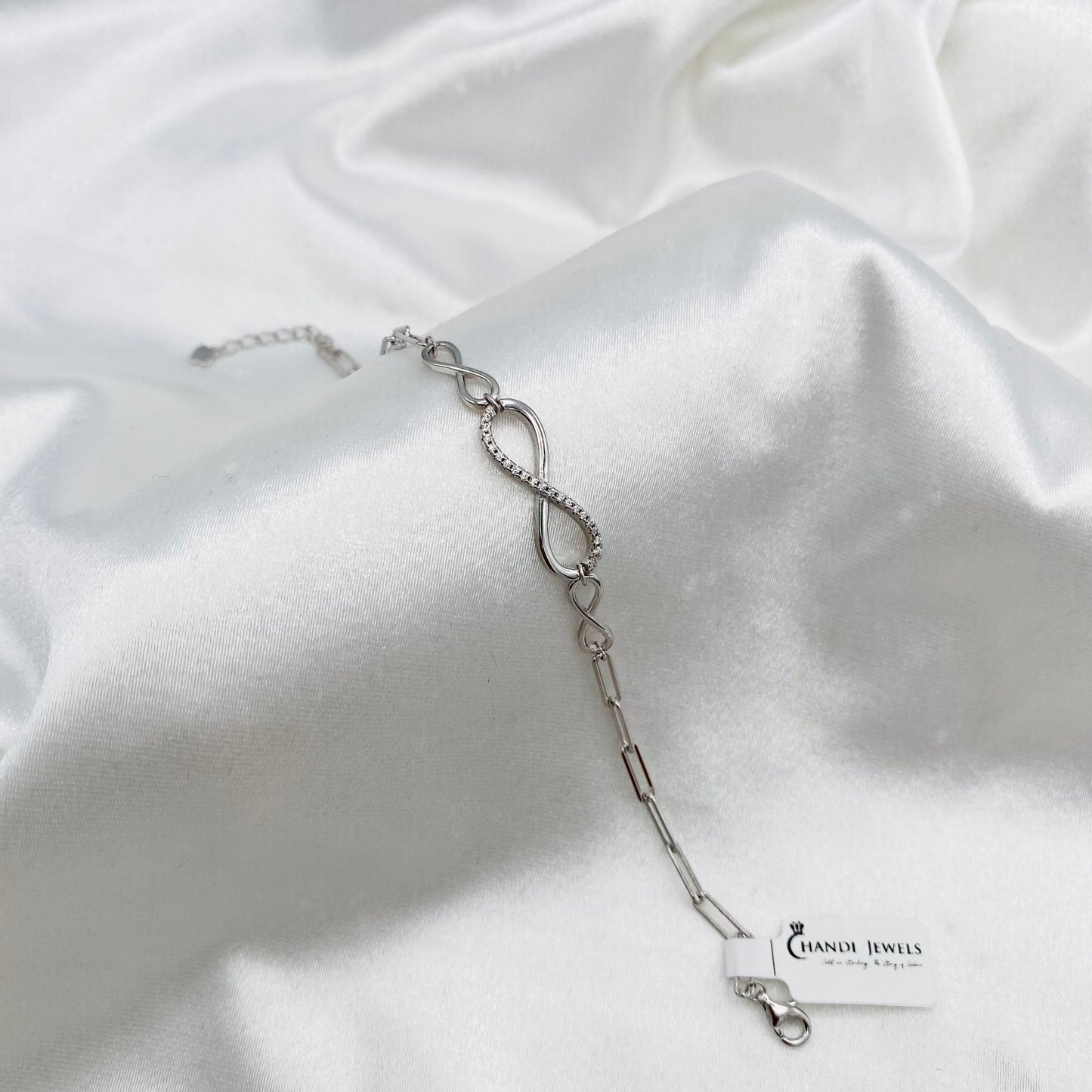 Women Diamond Studed Infinity 925 Sterling Silver Bracelet WBI15