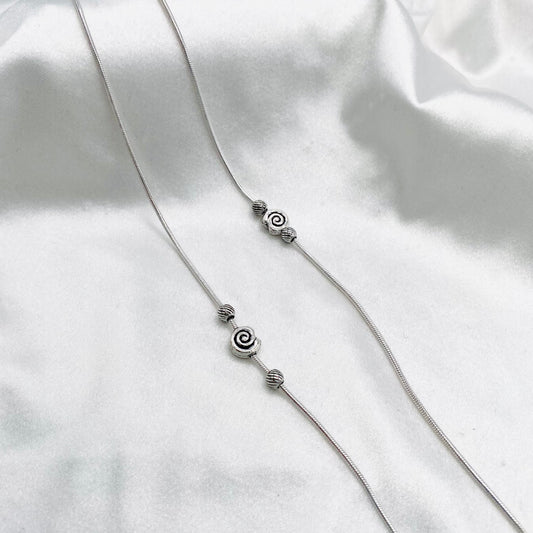 Women Spiral Beads Oxidized 925 Silver Anklet WAO06 (SINGLE)