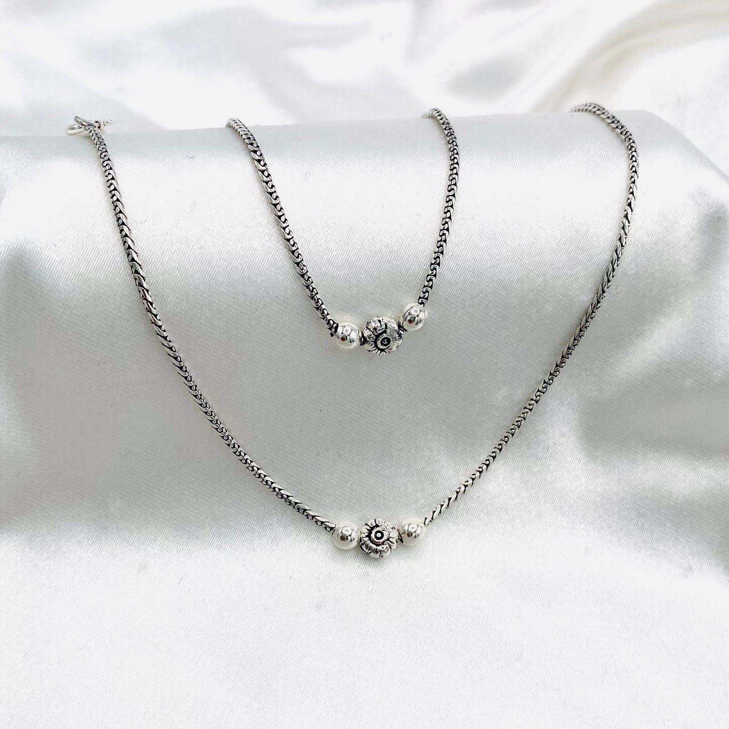 Women Tribal Flower Charm Oxidized 925 Silver Anklet WAO11