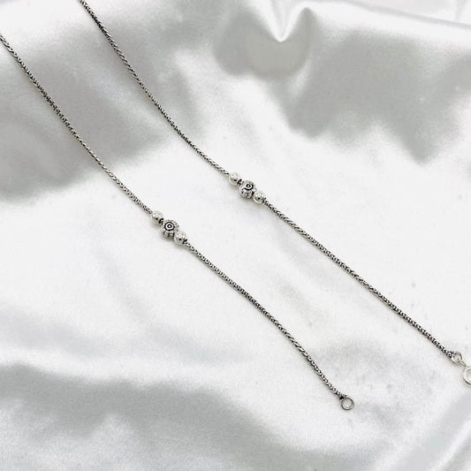 Women Tribal Flower Charm Oxidized 925 Silver Anklet WAO11 (SINGLE)