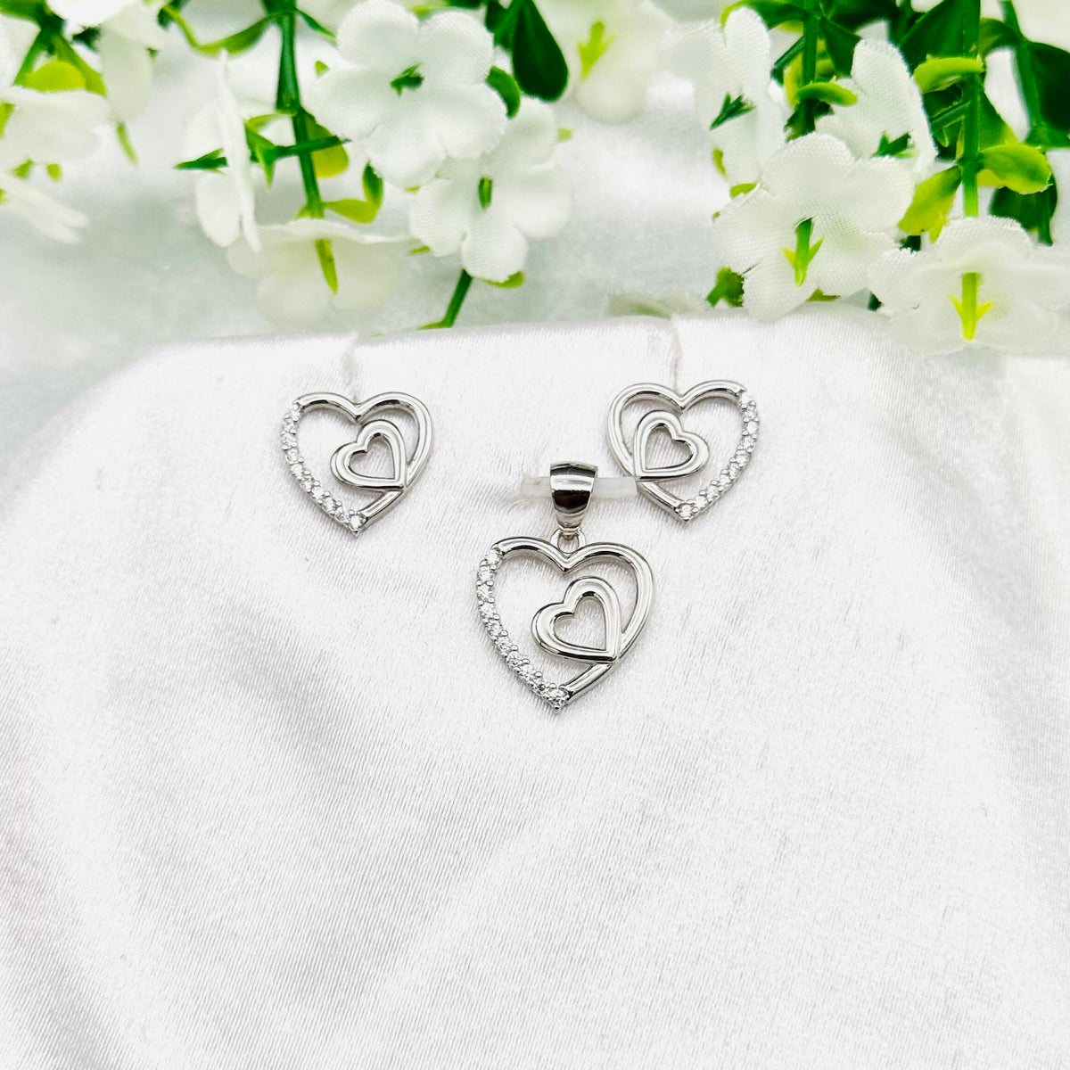 Women's 925 Silver Heart Pendant with Earring set SPI25