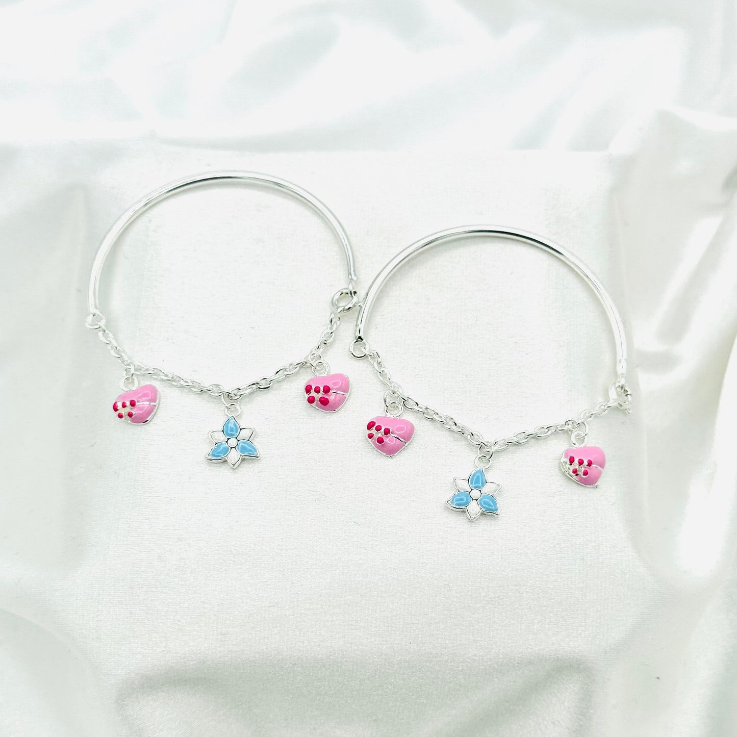 Pink Star Hearts Charms Kids Bracelet 925 Sterling Silver BBS13