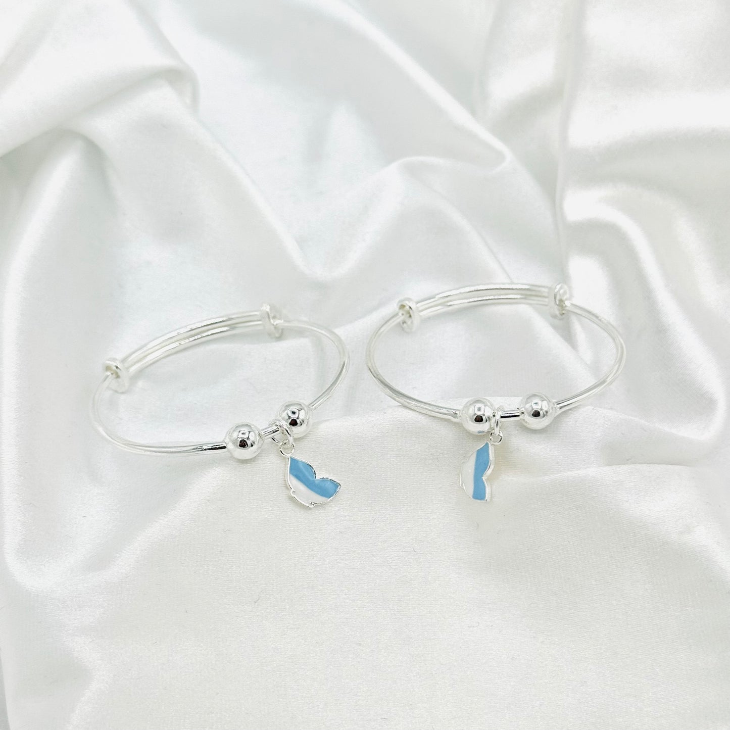 Blue Charm Kids Adjustable Bangle 925 Sterling Silver BKS34