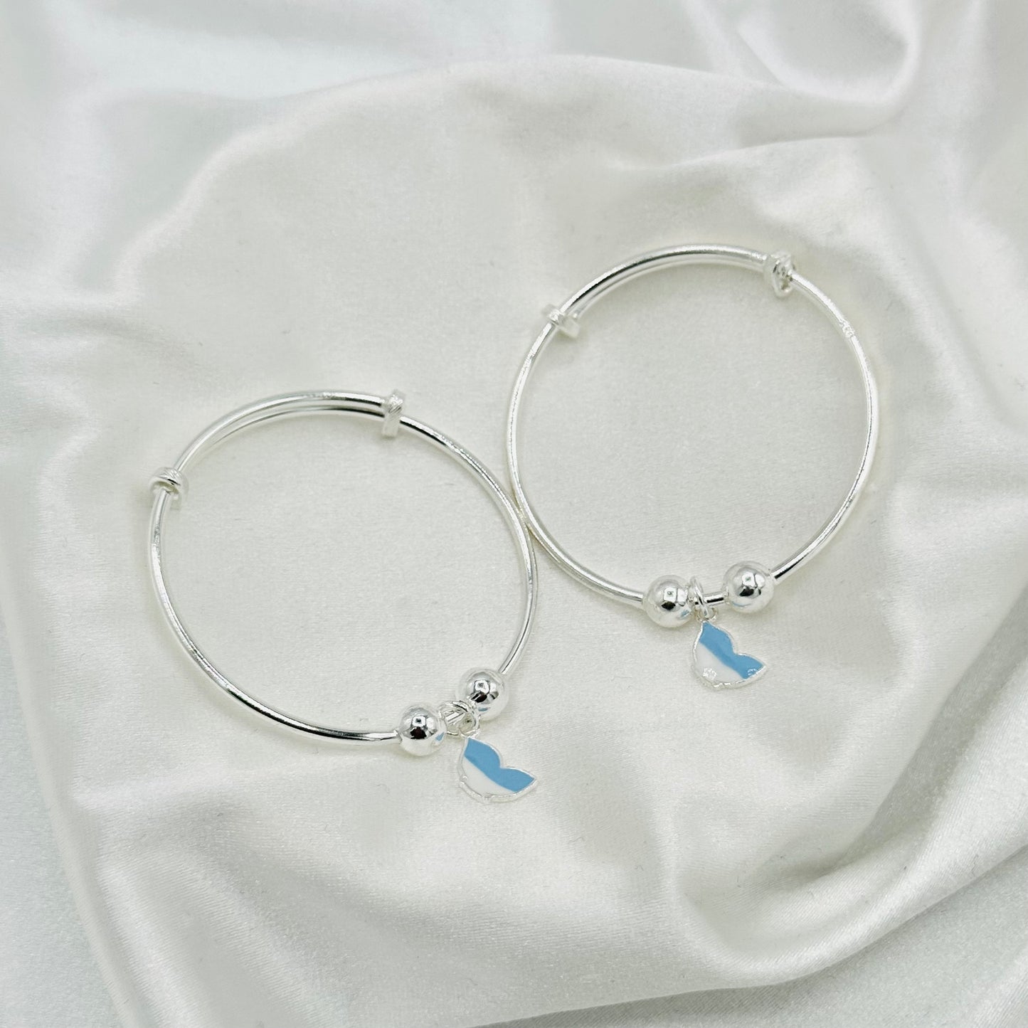 Blue Charm Kids Adjustable Bangle 925 Sterling Silver BKS34