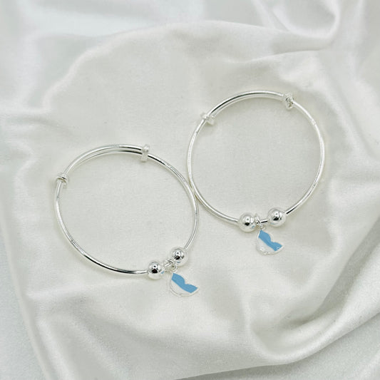 Blue Charm Kids Adjustable Bangle 925 Sterling Silver BKS34