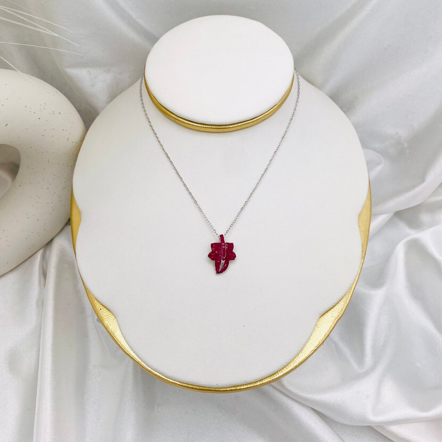 Women Hot Pink 925 Sterling Silver Necklace WNI47