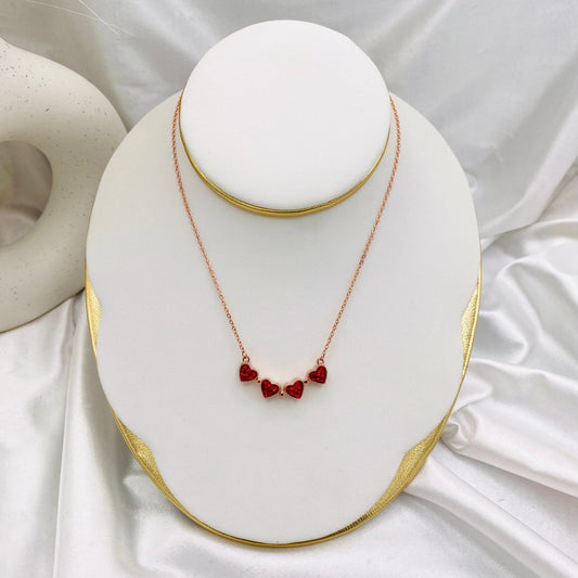 Women Rosegold Double-Side Heart Necklace WNI56