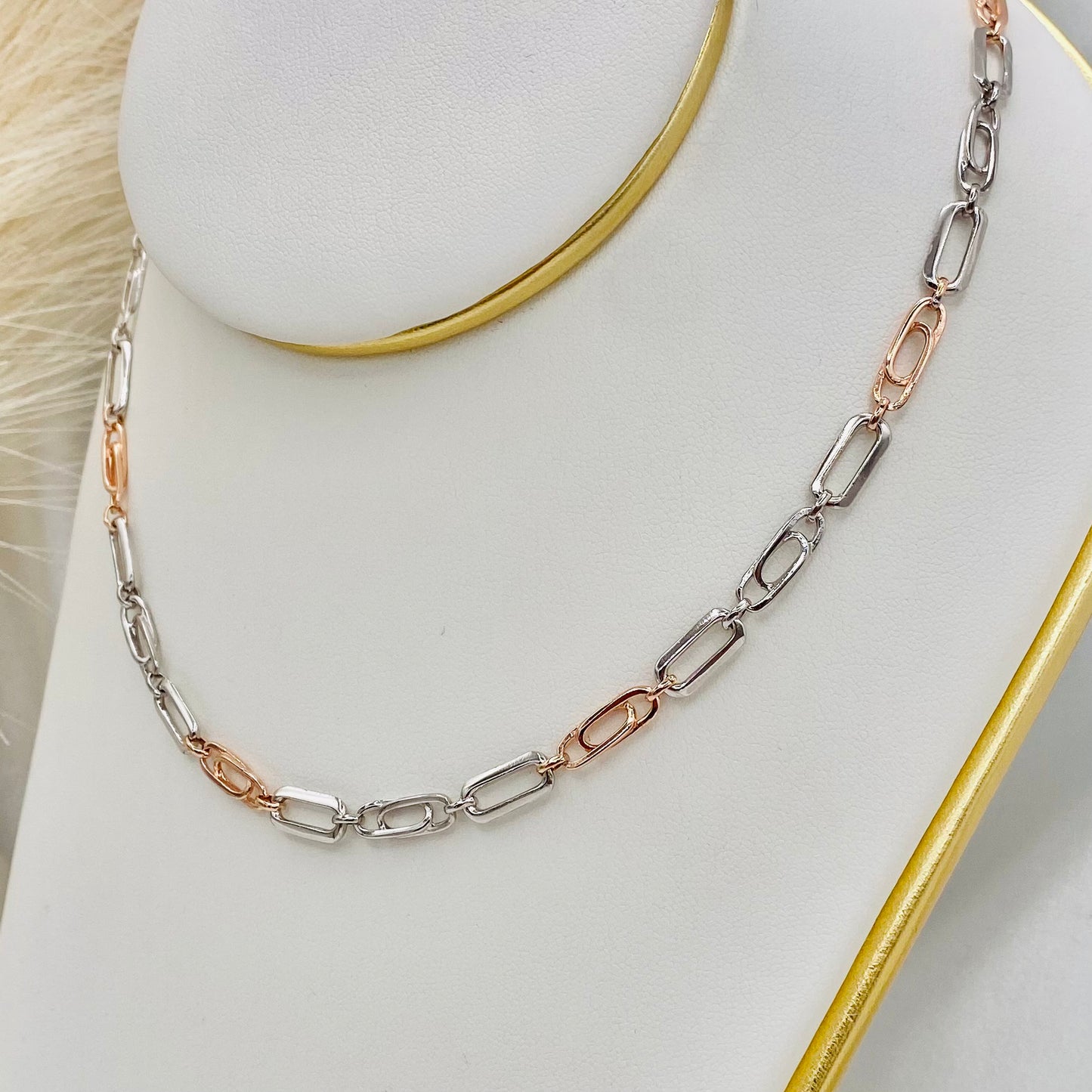 18K Rosegold Plated Paperclip 925 Sterling Silver Chain UCS06