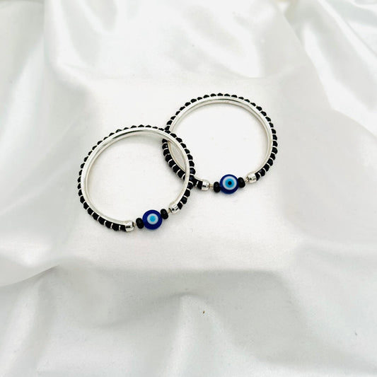 Black Beads Evileye Baby 925 Sterling Silver Bangle Pair BBS38