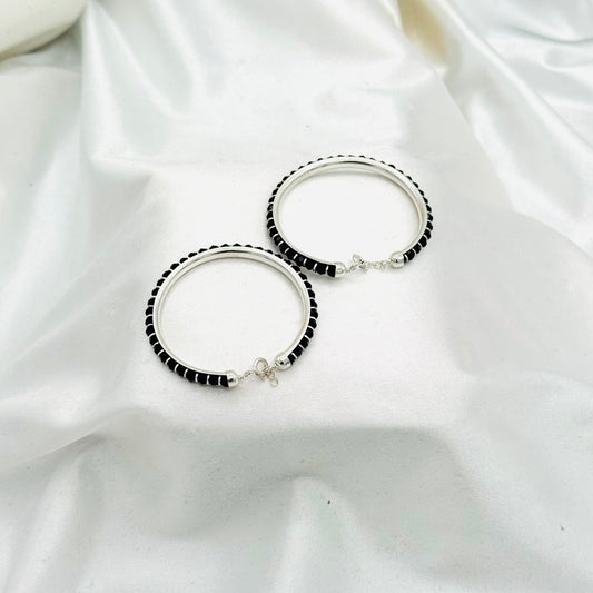 Black Beads Baby 925 Sterling Silver Open Lock Bangle Pair BBS37
