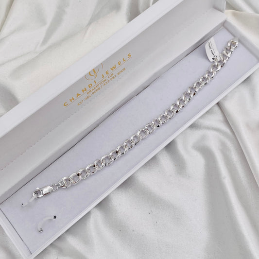 Mens Flat curb Pave Silver Bracelet MBP03