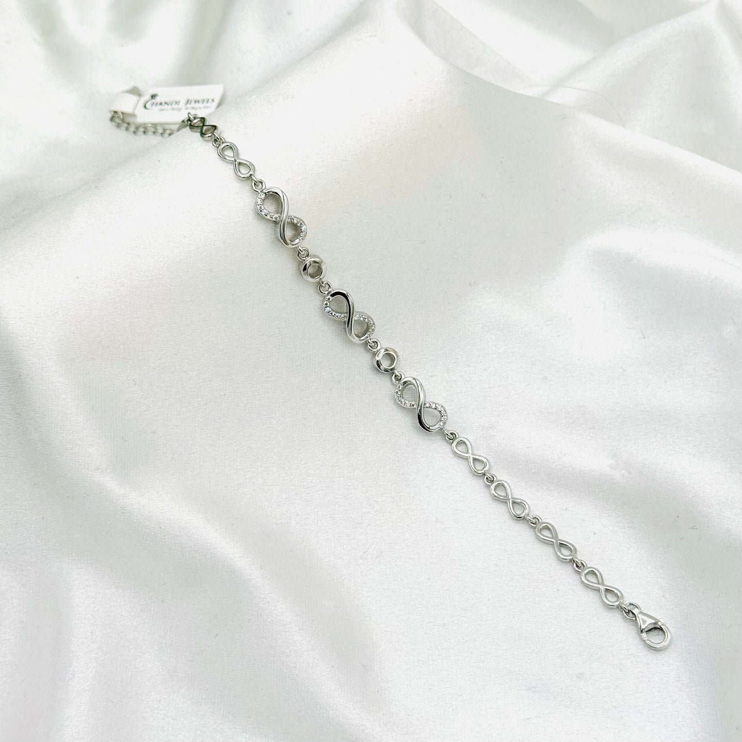 Women Infinity Italian Sterling Silver 925 Bracelet with Moissanites WBI30