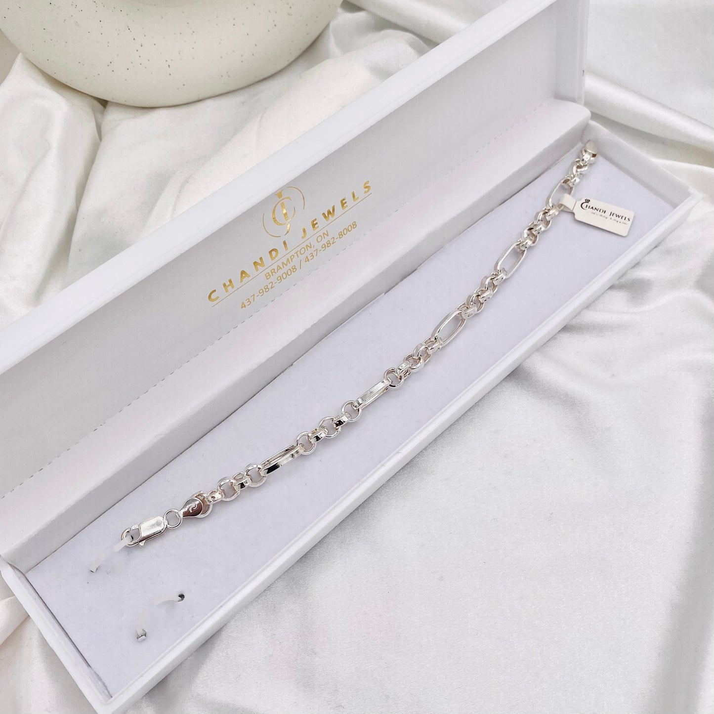 Mens Belcher Figaro Link Silver Bracelet MBP27