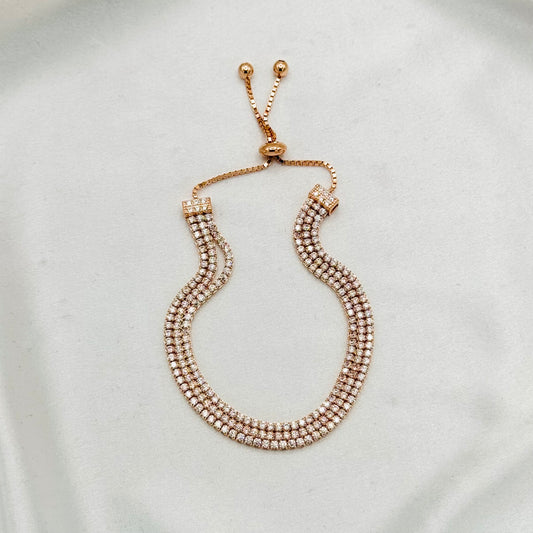 WBT42 Women Rose-gold Triple Layer Tennis Bracelet In 925 Sterling Silver