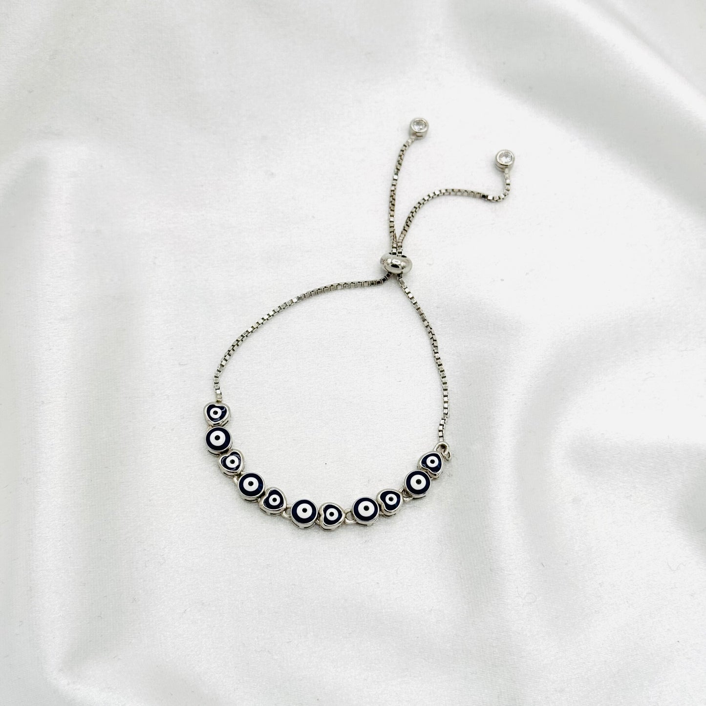 Blue Evil Eye Adjustable Bracelet For Women In Sterling Silver WBE10