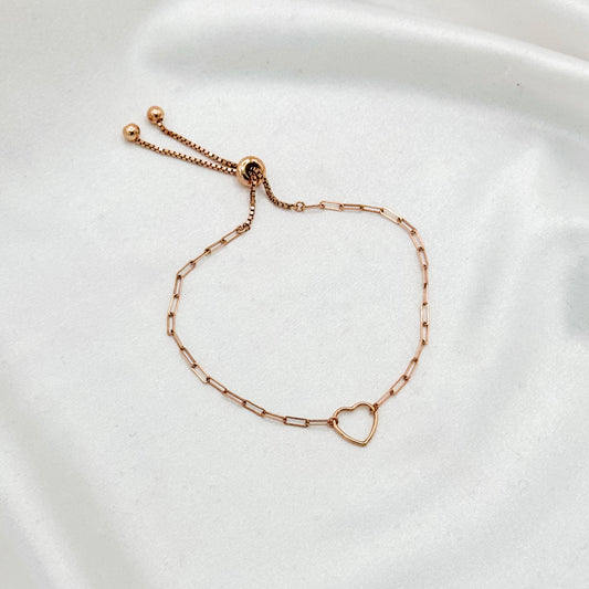 Rosegold Paperclip Adjustable Style Bracelet with Heart In Silver 925 WBI34