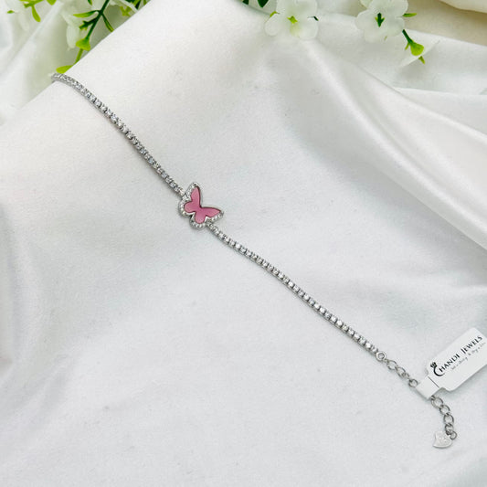 WBT36 Women Tennis Bracelet With Pink Butterfly In 925 Sterling Silver