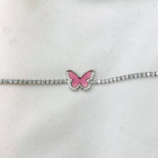 WBT36 Women Tennis Bracelet With Pink Butterfly In 925 Sterling Silver