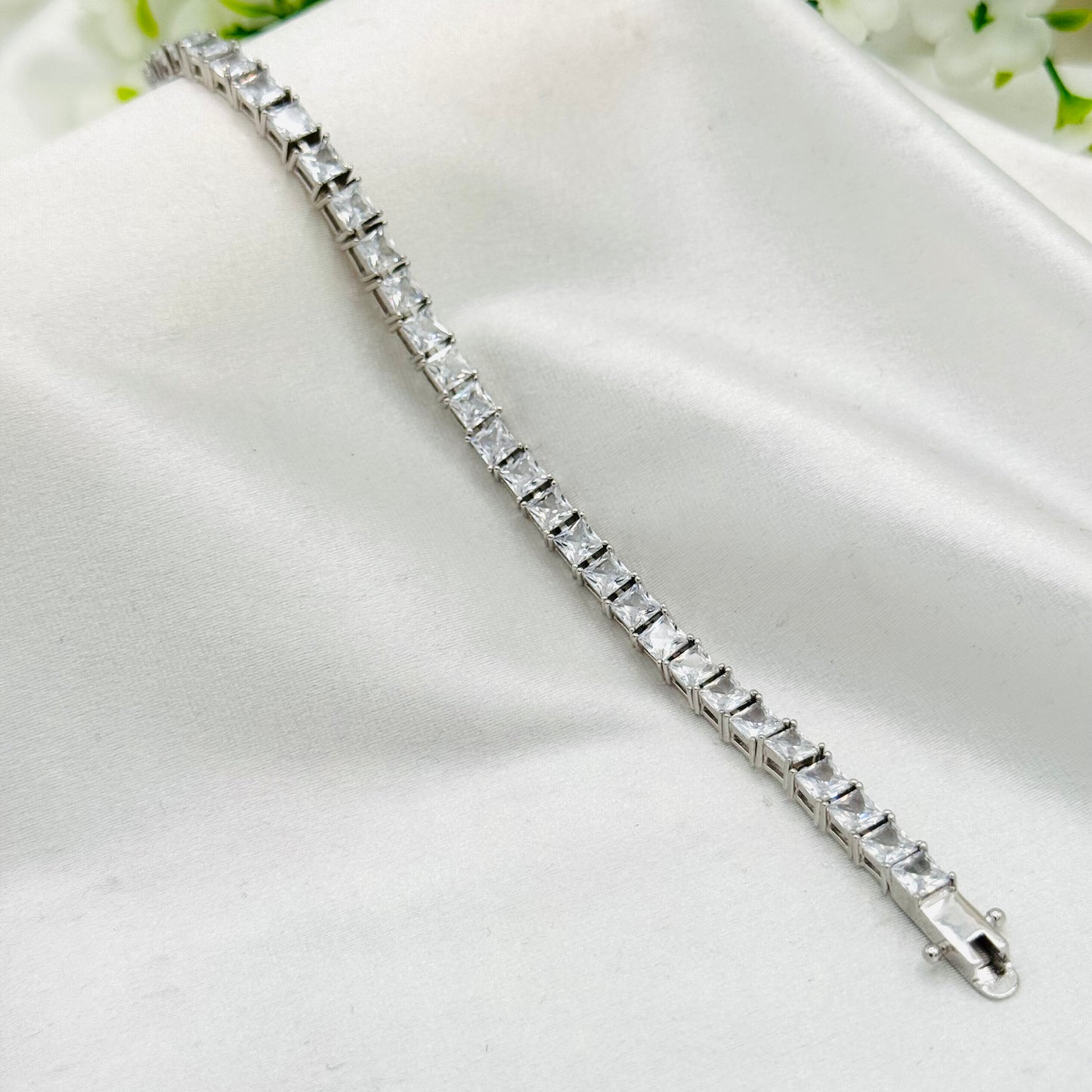 Square Tennis Bracelet with Moissanites In 925 Sterling Silver WBT23
