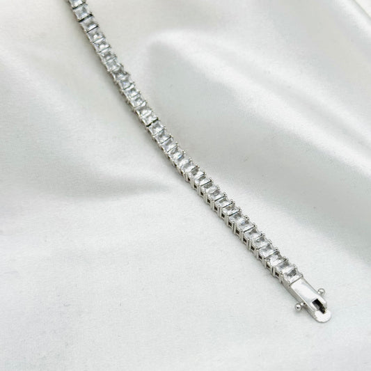 Rectangle Tennis Bracelet with Moissanites In 925 Sterling Silver WBT22