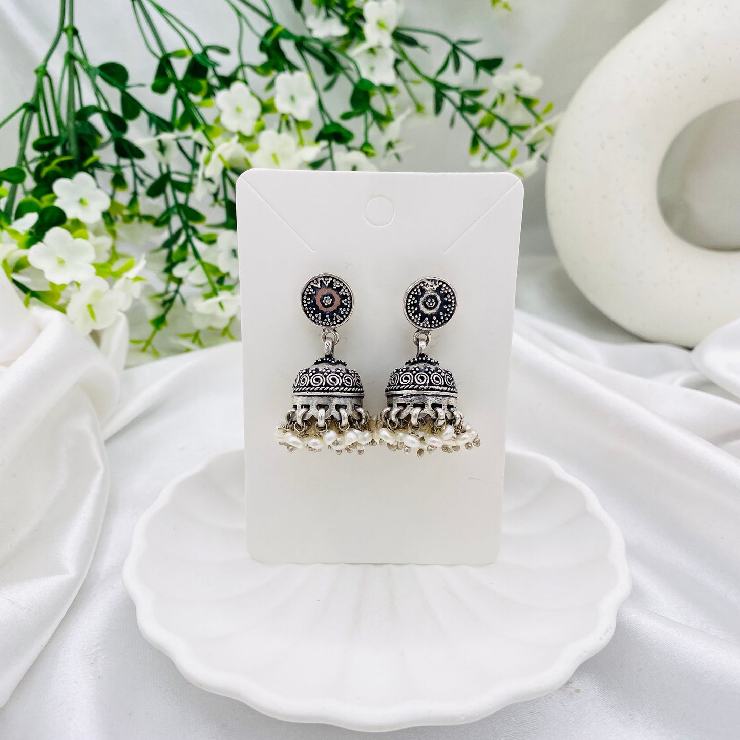 Pure Silver Oxidized Jhumkas ERW68