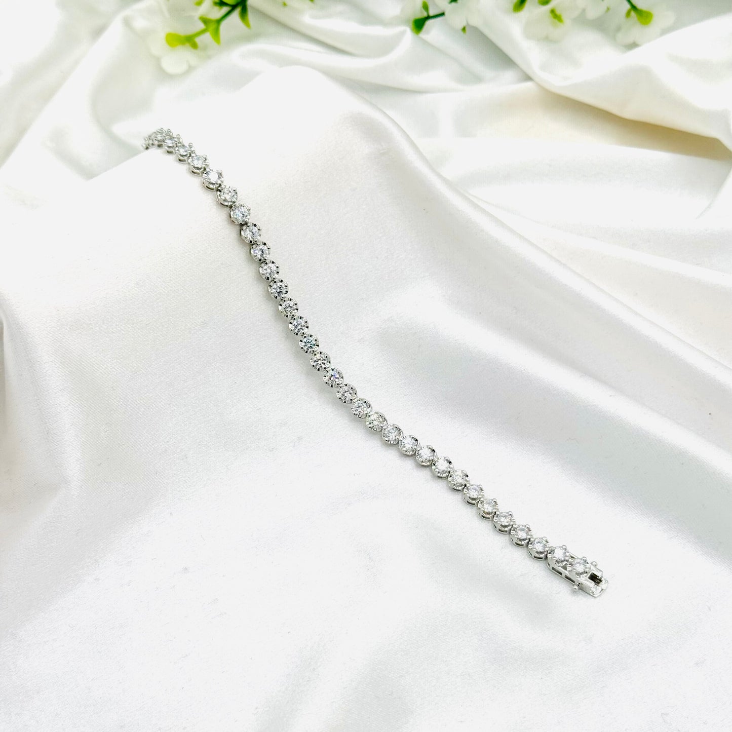Round Tennis Bracelet with Moissanites In 925 Sterling Silver WBT30