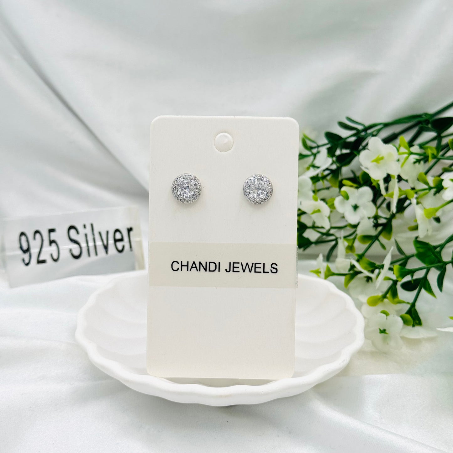 Single stone Sterling Silver Earrings ERW45