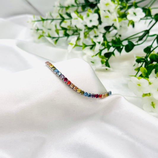 Multi- Coloured Tennis Bracelet In 925 Sterling Silver WBT19