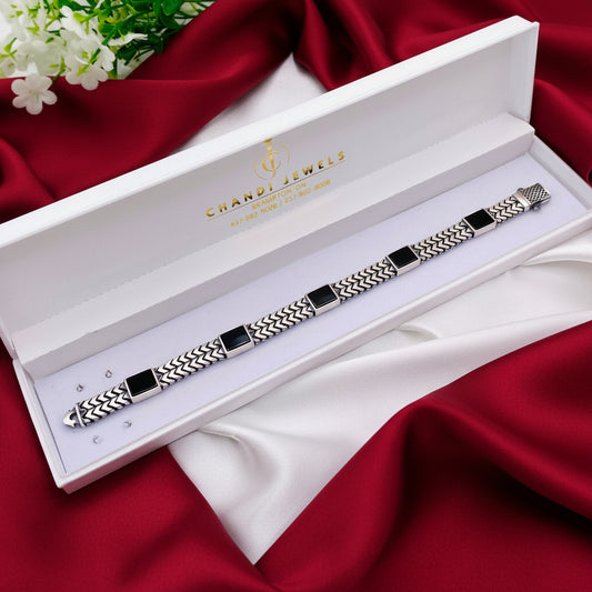 Gunmetal Silver Bracelet with Onyx Stones MBG03