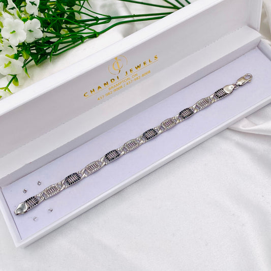 Mens Silver Bracelet with Black Stones MBI12