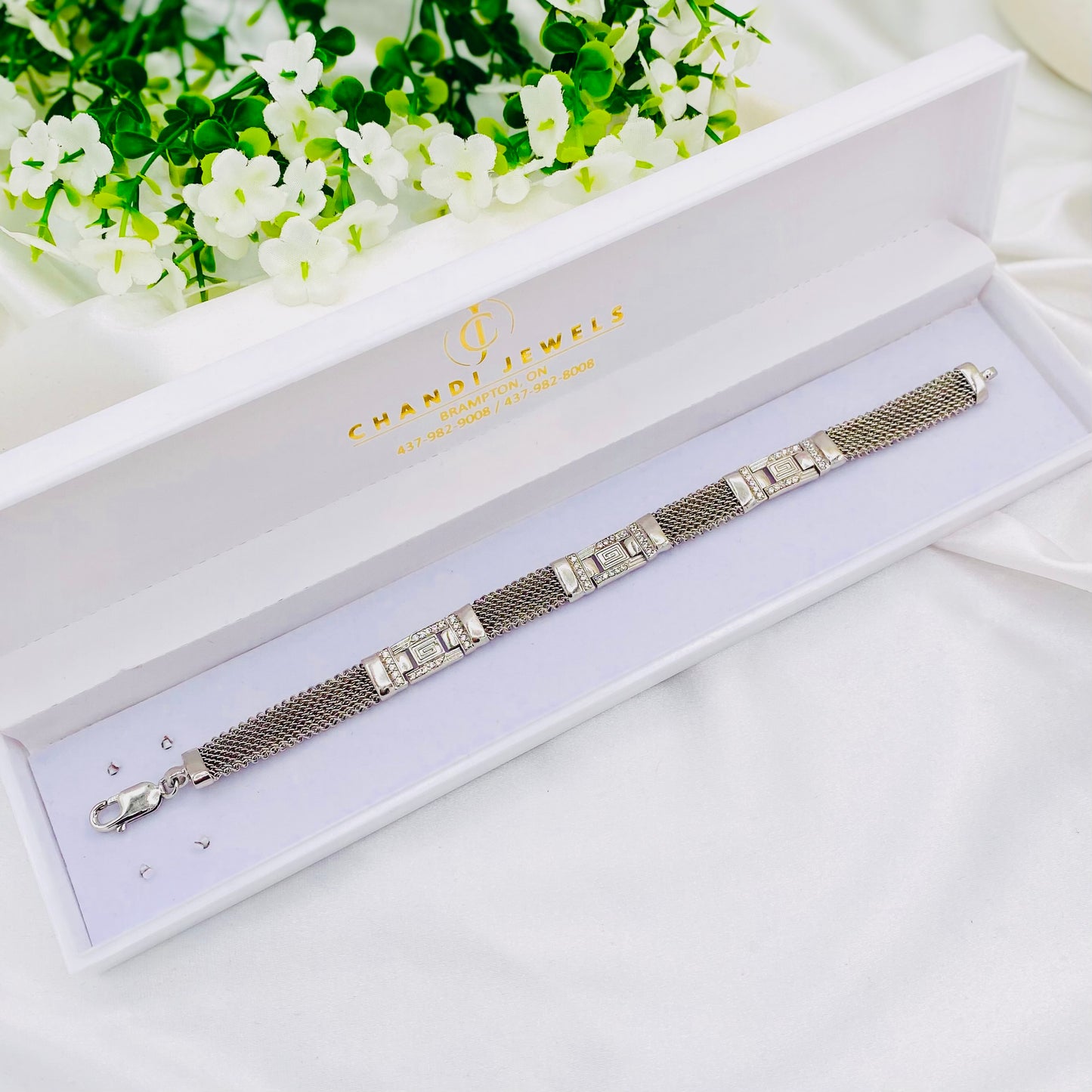 Mens Silver Bracelet with Stones MBI15