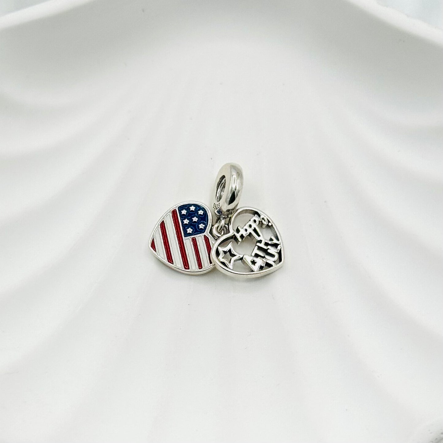 American 4th July heart Pandora Charm 925 Sterling Silver PDC02